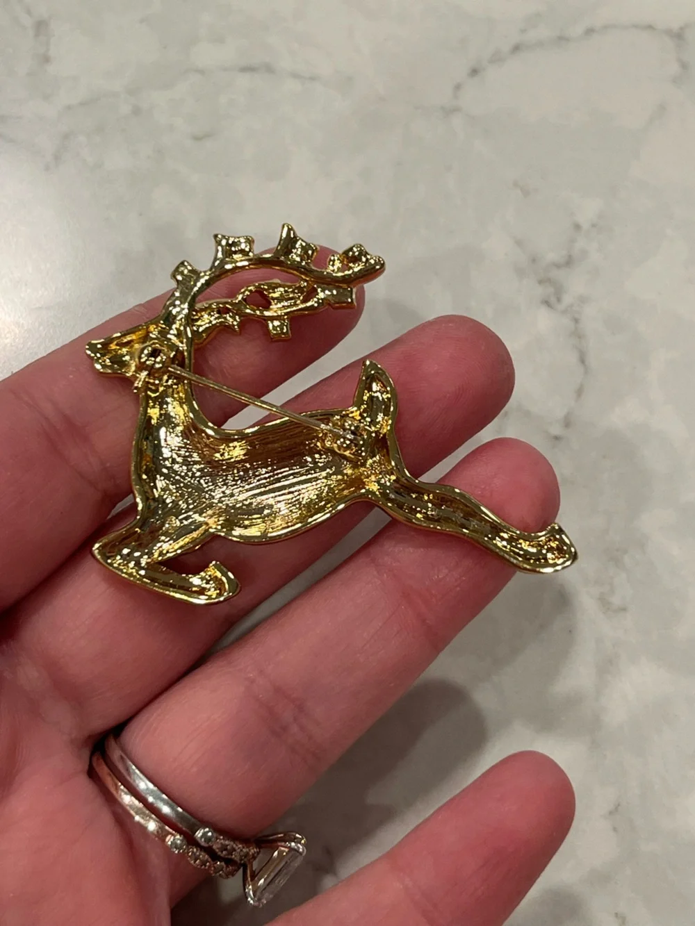 Vintage Gold-tone rhinestone Reindeer Pin Brooch